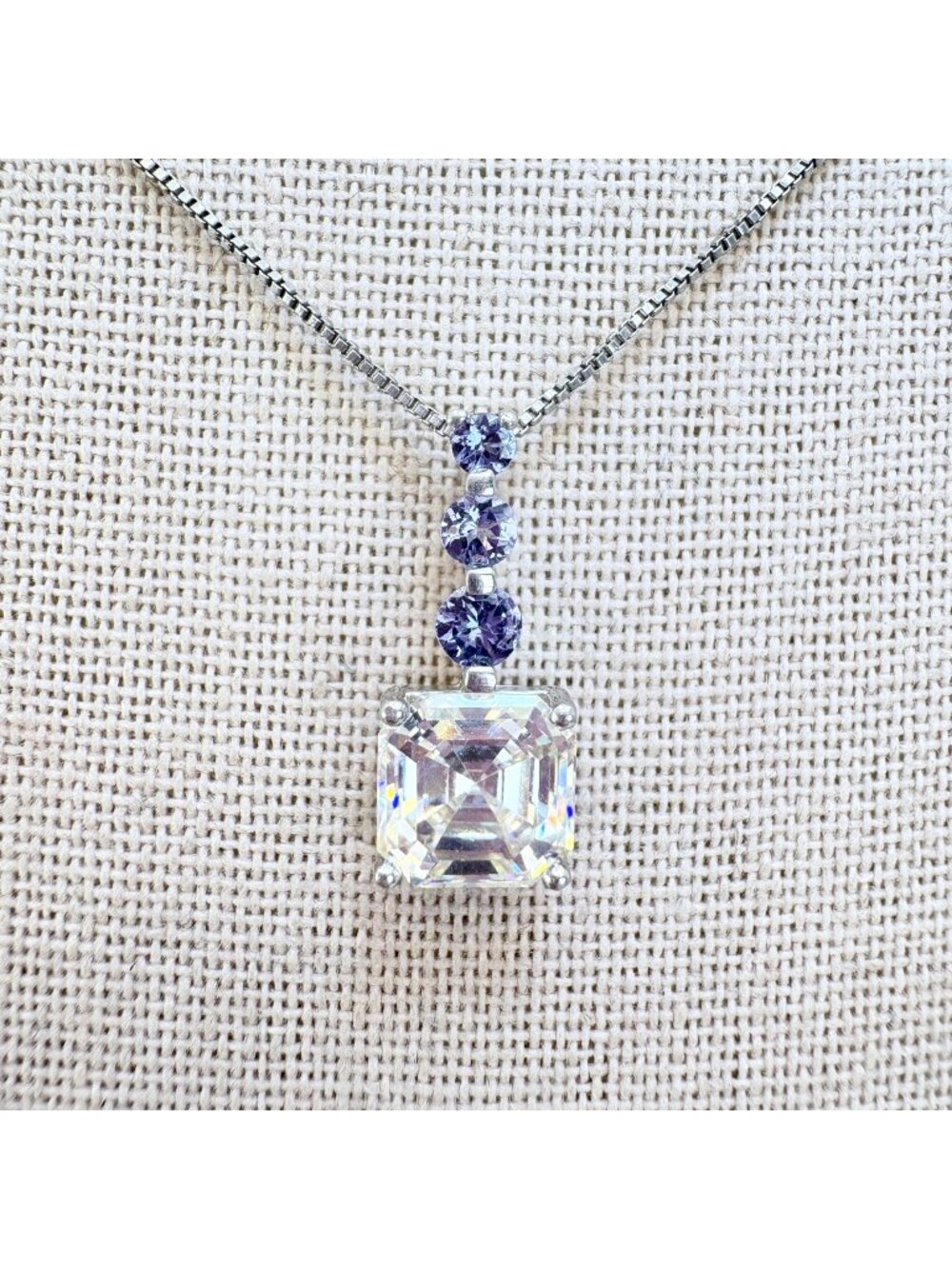 Blue & White CZ Pendant Necklace Sterling Silver 925 Size 18" Adjustable
